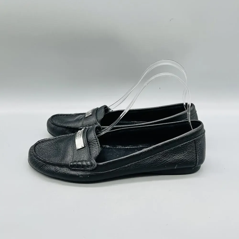 Coach Shoes Womens 8.5 Black Leather Fredrica Driving Loafer Flats Slip On Logo
